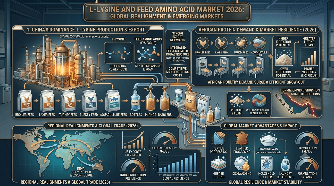 سوق L-Lysine والأحماض الأمينية الغذائية 2026: هيمنة الصين والطلب الأفريقي على البروتين