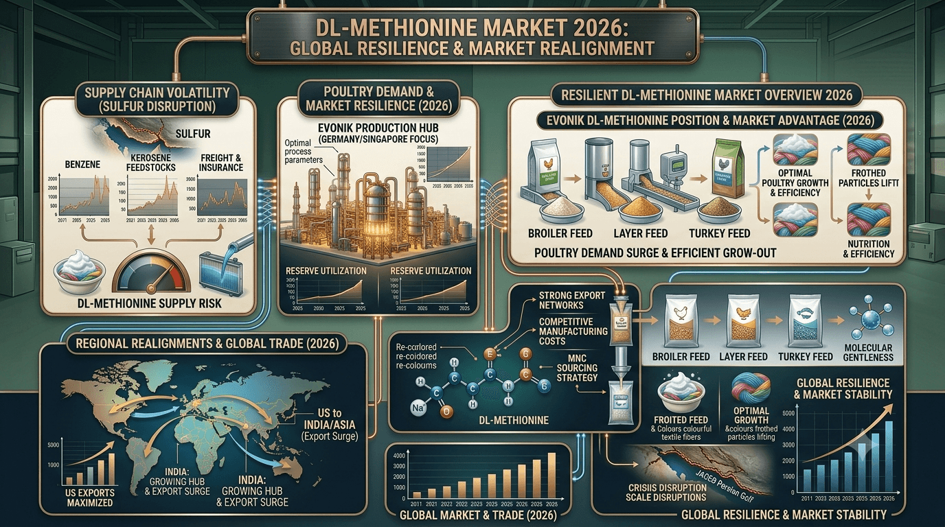 سوق DL-methionine 2026: اضطراب الكبريت والطلب على الدواجن وموقف Evonik